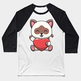 Cute Kawaii Cat with Heart Baseball T-Shirt